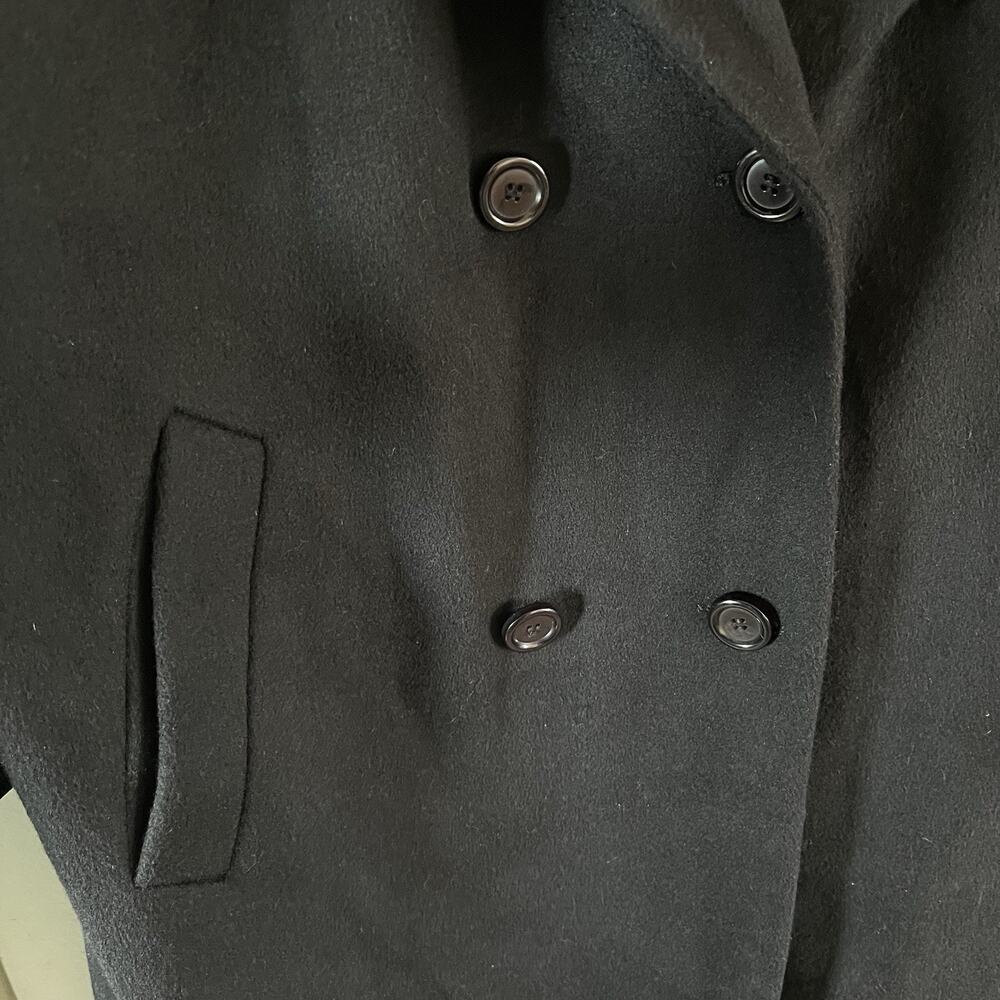 Alorna Wool Blend Double Breasted Longline Trench Coat VTG Black Velvet Collar - Picture 7 of 13